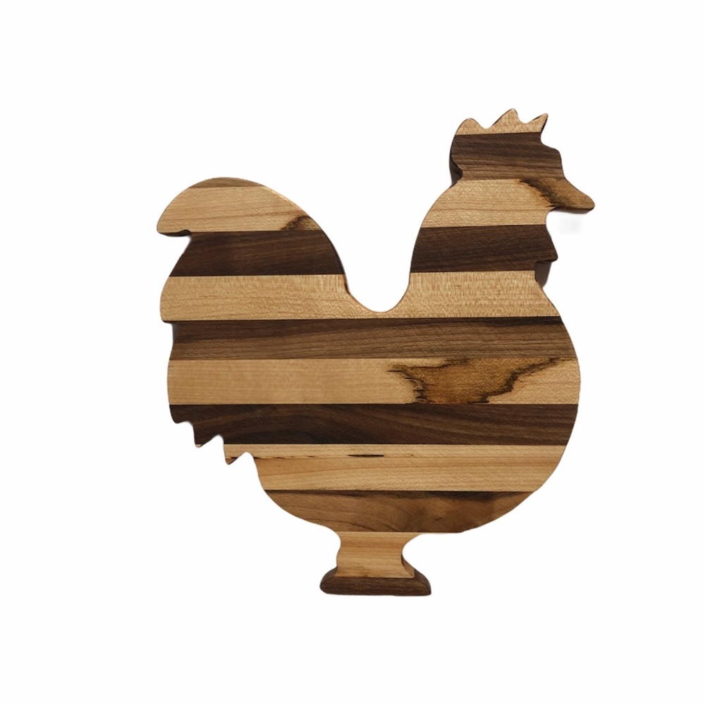 Rooster Wooden Charcuterie / Cutting Board Walnut & Maple Size Medium